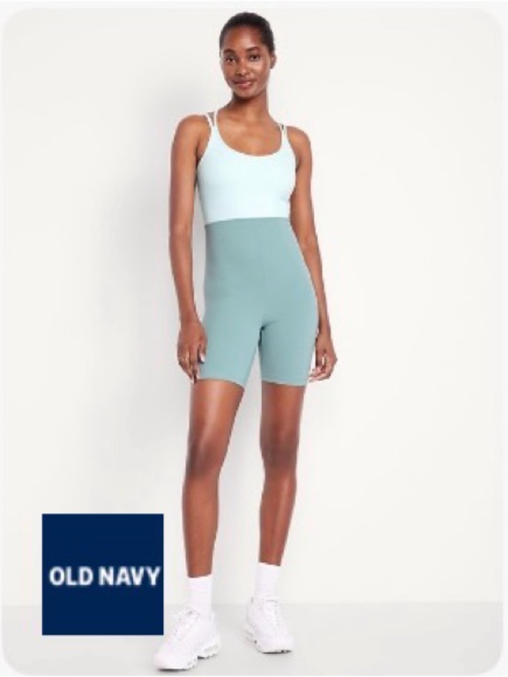 Old Navy Two-Tone Aqua Colorblock Studiosmooth Bodysuit Large